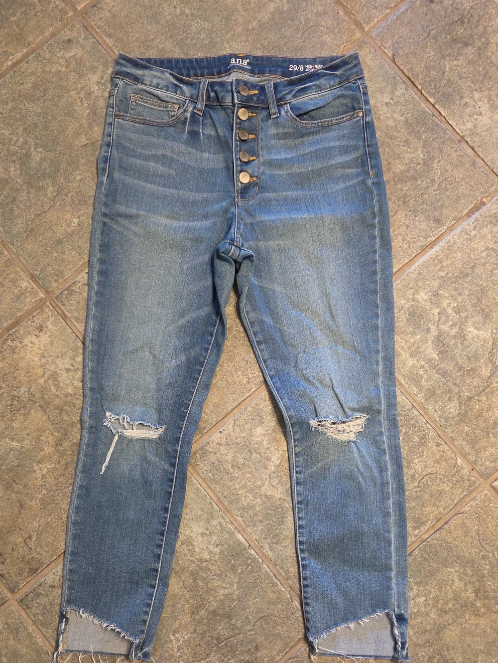a.n.a Medium Blue Distressed High-Rise Cropped Jeans